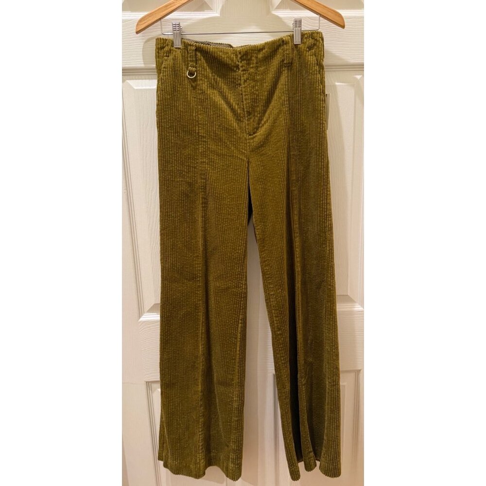 Anthropologie Womens Corduroy Chartreuse Pants Size 28 With D-Ring Detail & Back